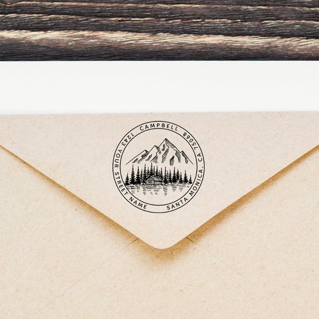 Rustic Elegant Mountain Landscape Return Address Self-inking Stamp (Creator Uploaded)