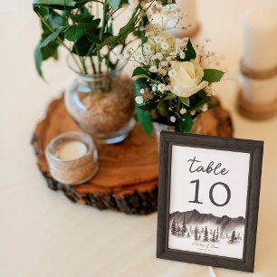 Rustic Elegant Mountains Pine Tree Forest Wedding Table Number
