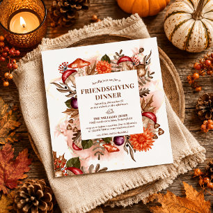 Rustic Elegant Mushrooms Fall Leaves Thanksgiving Invitation