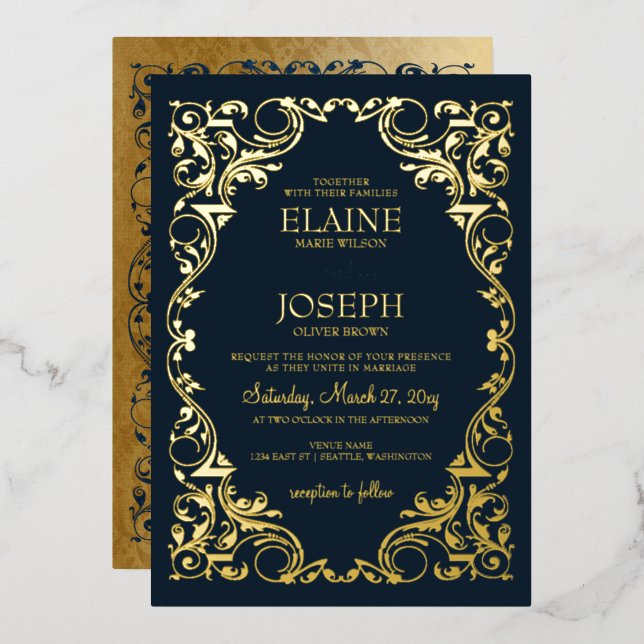 Rustic Elegant Navy and Gold Wedding  (Front/Back)