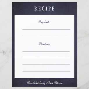 Rustic elegant navy blue chalkboard recipe card