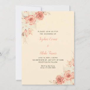 Rustic Elegant Orange Roses Fall Orange Wedding Invitation
