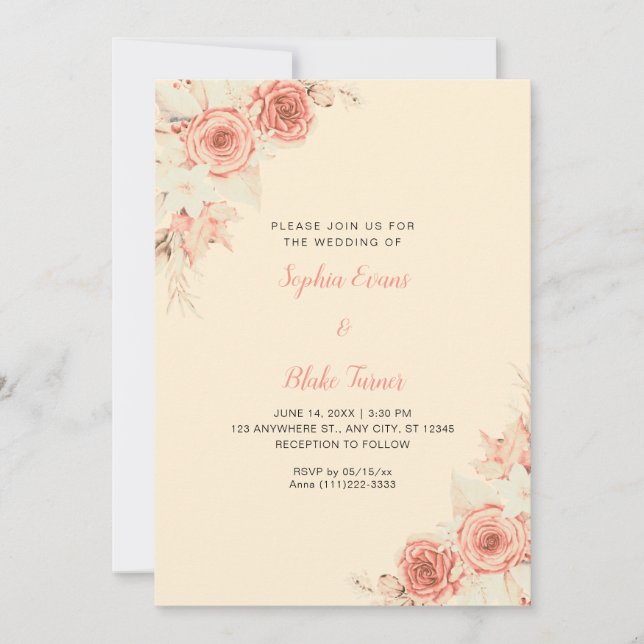 Rustic Elegant Orange Roses Fall Orange Wedding Invitation (Front)