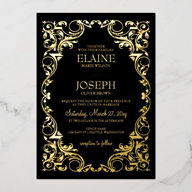 Rustic Elegant Ornate Frame Black Wedding  (Front)