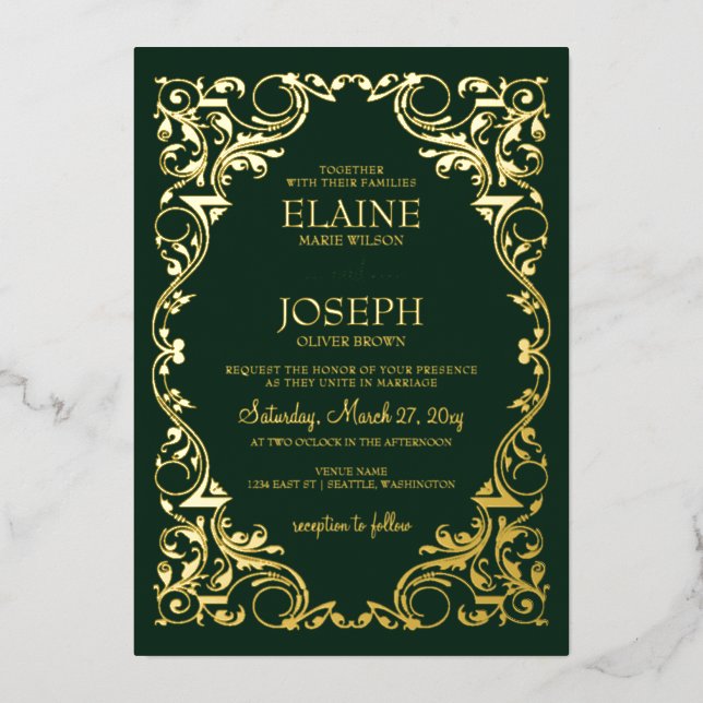 Rustic Elegant Ornate Frame Green Wedding (Front)