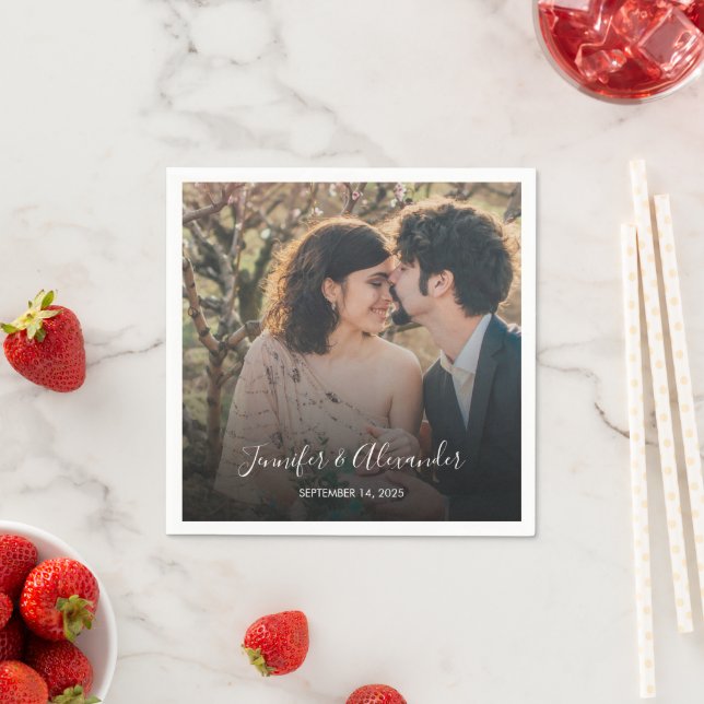 Rustic elegant photo boho wedding napkin (Insitu)