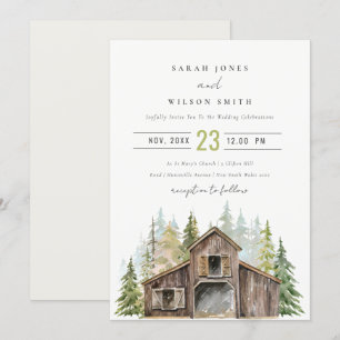 Rustic Elegant Pine Forest Barnyard Wedding Invite