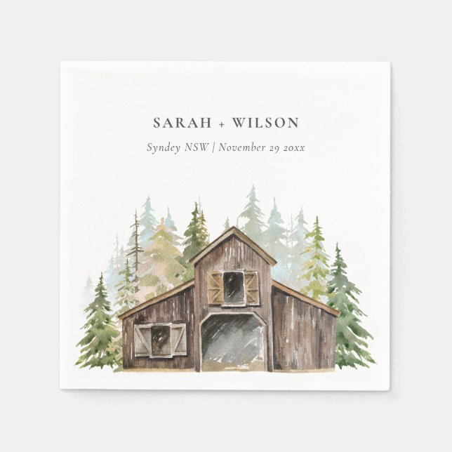 Rustic Elegant Pine Woods Forest Barnyard Wedding Napkin (Front)
