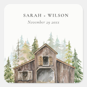 Rustic Elegant Pine Woods Forest Barnyard Wedding Square Sticker