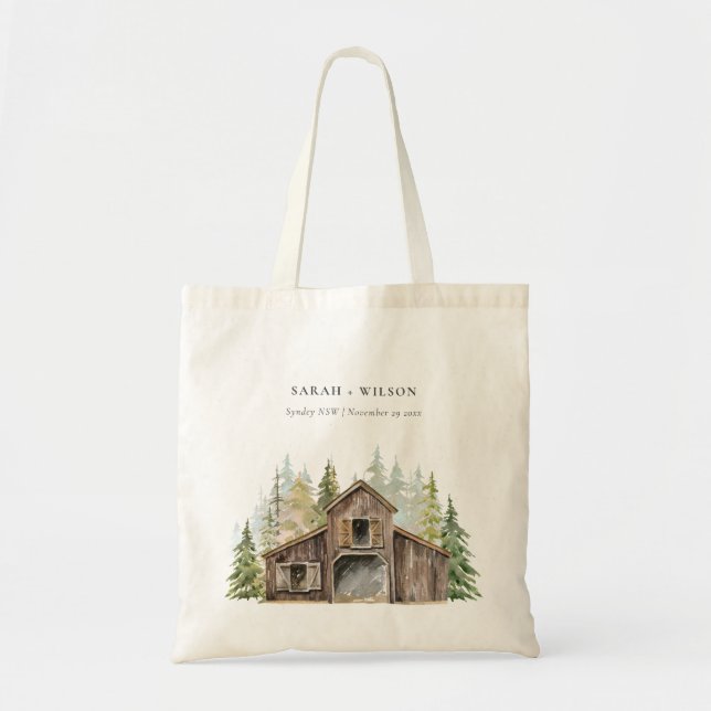 Rustic Elegant Pine Woods Forest Barnyard Wedding  Tote Bag (Front)