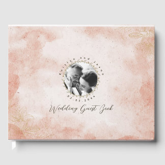 Rustic Elegant Pink Custom Photo wedding Guest Book