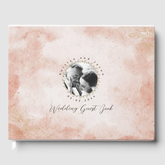 Rustic Elegant Pink Custom Photo wedding Guest Book (Front)