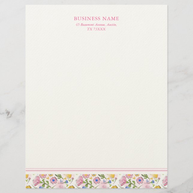 Rustic Elegant Pink Floral Business  Custom Letterhead (Front)