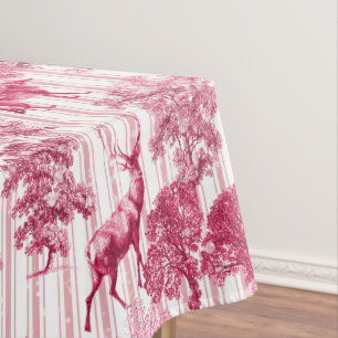 Rustic Elegant Pink French Toile Deer Stripes Tablecloth
