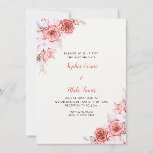 Rustic Elegant Pink Roses Fall Off White Wedding Invitation