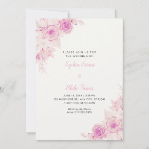 Rustic Elegant Pink Roses Fall Off White Wedding Invitation