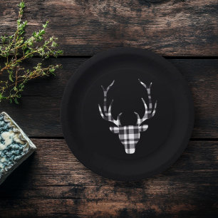 Rustic Elegant Plaid Deer Christmas Paper Plates