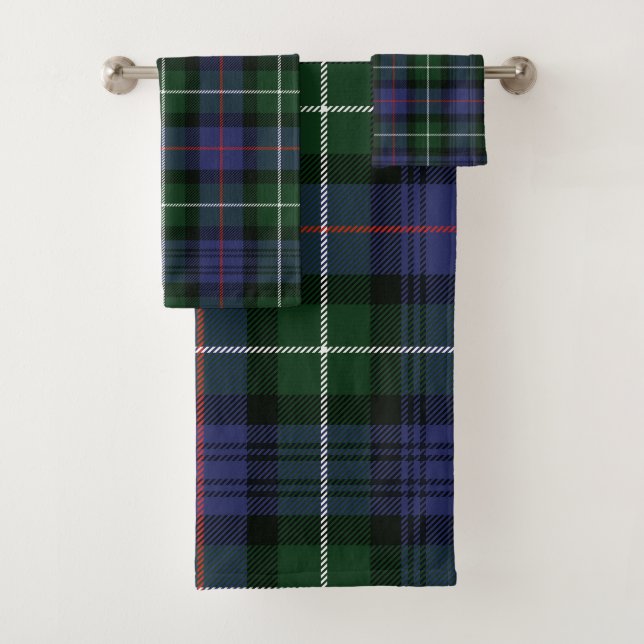 Rustic Elegant Plaid Purple and Green Tartan Bath Towel Set (Insitu)