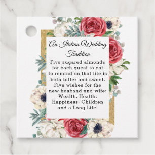 Rustic Elegant Red and Gold Floral White Wedding Favour Tags