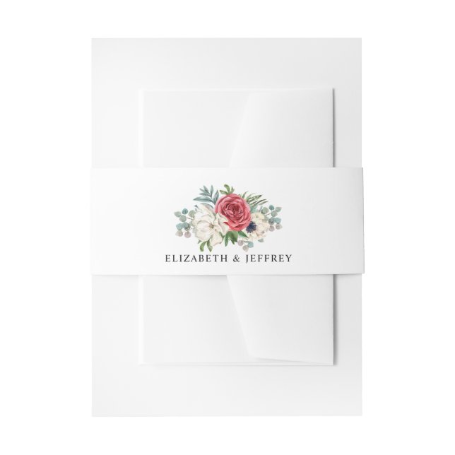 Rustic Elegant Red Floral White Wedding Invitation Belly Band (Front Example)
