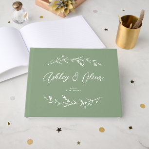 Rustic Elegant Sage Green Wildflowers Wedding Guest Book