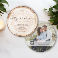 Rustic Elegant Script Wood cut Slice Custom Photo 