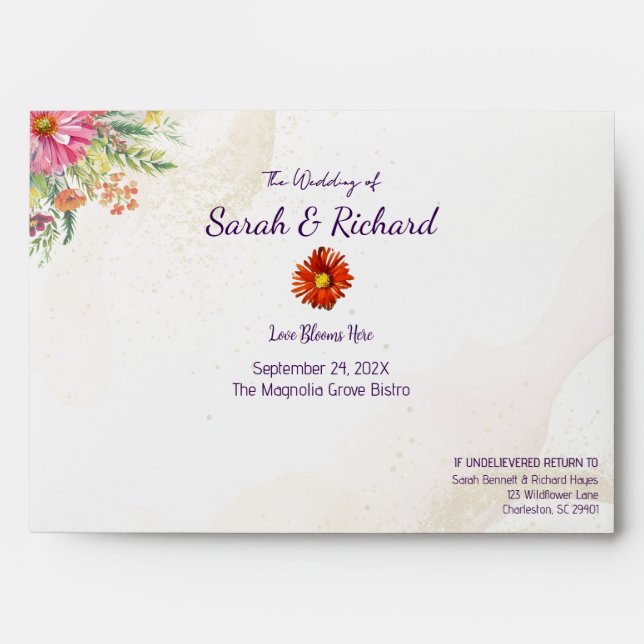 Rustic Elegant Spring Wildflower Wedding Envelope (Front)