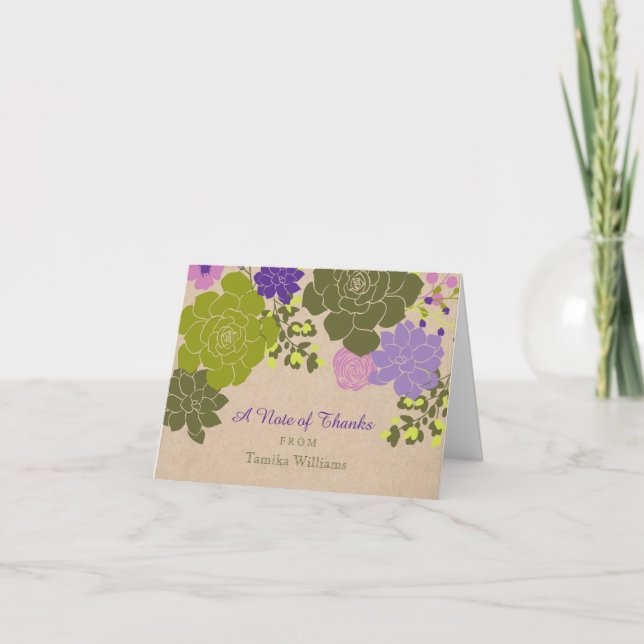 Rustic Elegant Succulent Floral Thank You Card (Front)