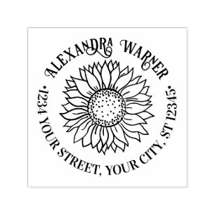 Rustic Elegant Sunflower #4 Name Return Address Self-inking Stamp