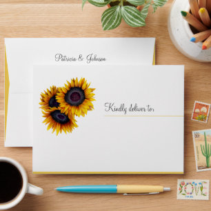 Rustic elegant sunflower barn wood wedding envelope