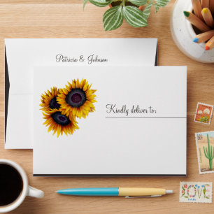 Rustic elegant sunflower barn wood wedding envelope