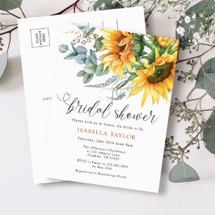 Rustic Elegant Sunflower Bridal Shower Invitation Postcard
