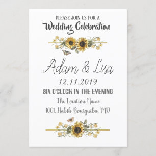 Rustic & Elegant Sunflower Butterfly Wedding Invitation