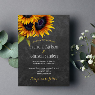 Rustic elegant sunflower chalkboard wedding invitation