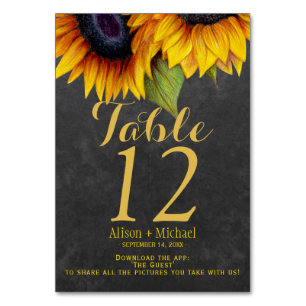 Rustic elegant sunflower chic wedding table number