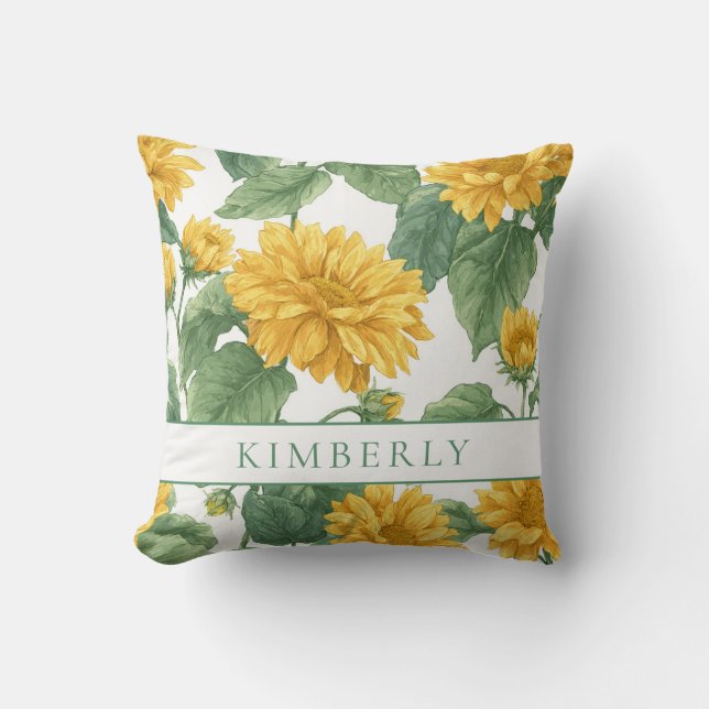 Rustic & Elegant Sunflower Classic Floral Cushion (Front)