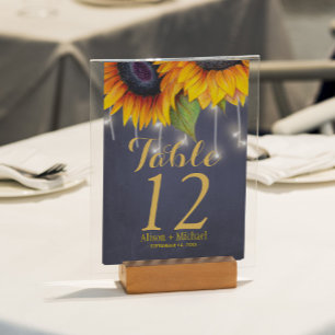 Rustic elegant sunflower fall wedding table number