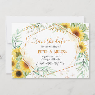 Rustic Elegant Sunflower save the date Announcement