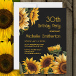 Rustic Elegant Sunflowers Black 30th Birthday Invitation<br><div class="desc">Rustic,  elegant 30th birthday party invitation with yellow sunflowers on a black background. Contact me for assistance with your customisations or to request additional matching or coordinating Zazzle products for your celebration.</div>