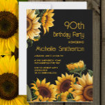 Rustic Elegant Sunflowers Black 90th Birthday Invitation<br><div class="desc">Rustic,  elegant 90th birthday party invitation with yellow sunflowers on a black background. Contact me for assistance with your customisations or to request additional matching or coordinating Zazzle products for your celebration.</div>