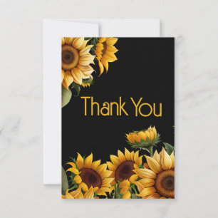 Rustic Elegant Sunflowers Black Birthday Thank You