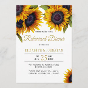 Rustic elegant sunflowers wedding rehearsal dinner invitation