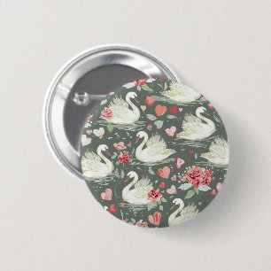 Rustic Elegant Swans & Hearts Elements Pattern 6 Cm Round Badge