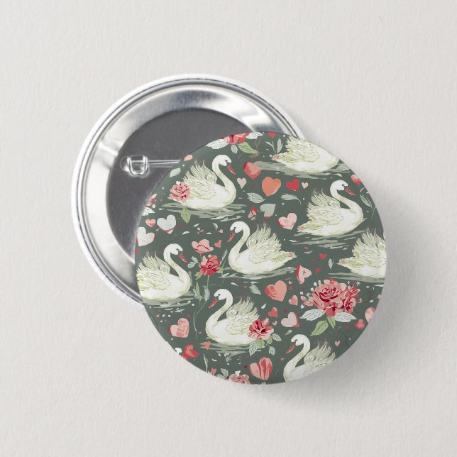 Rustic Elegant Swans & Hearts Elements Pattern 6 Cm Round Badge (Front & Back)