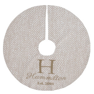 Rustic Elegant Taupe Herringbone Personalised Brushed Polyester Tree Skirt