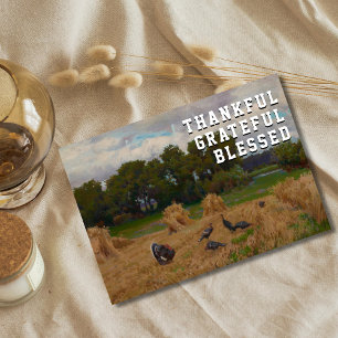 Rustic Elegant Thankful Grateful Blessed Harvest Holiday Card