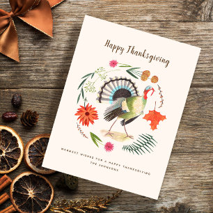 Rustic Elegant Turkey Thanksgiving Botanical Holiday Postcard