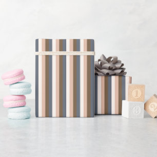 Rustic Elegant Vertical Stripes Pink Brown Grey Wrapping Paper