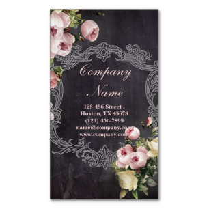 rustic elegant vintage botanical chalkboard floral Magnetic business card