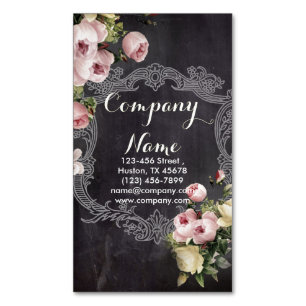 rustic elegant vintage botanical chalkboard floral Magnetic business card